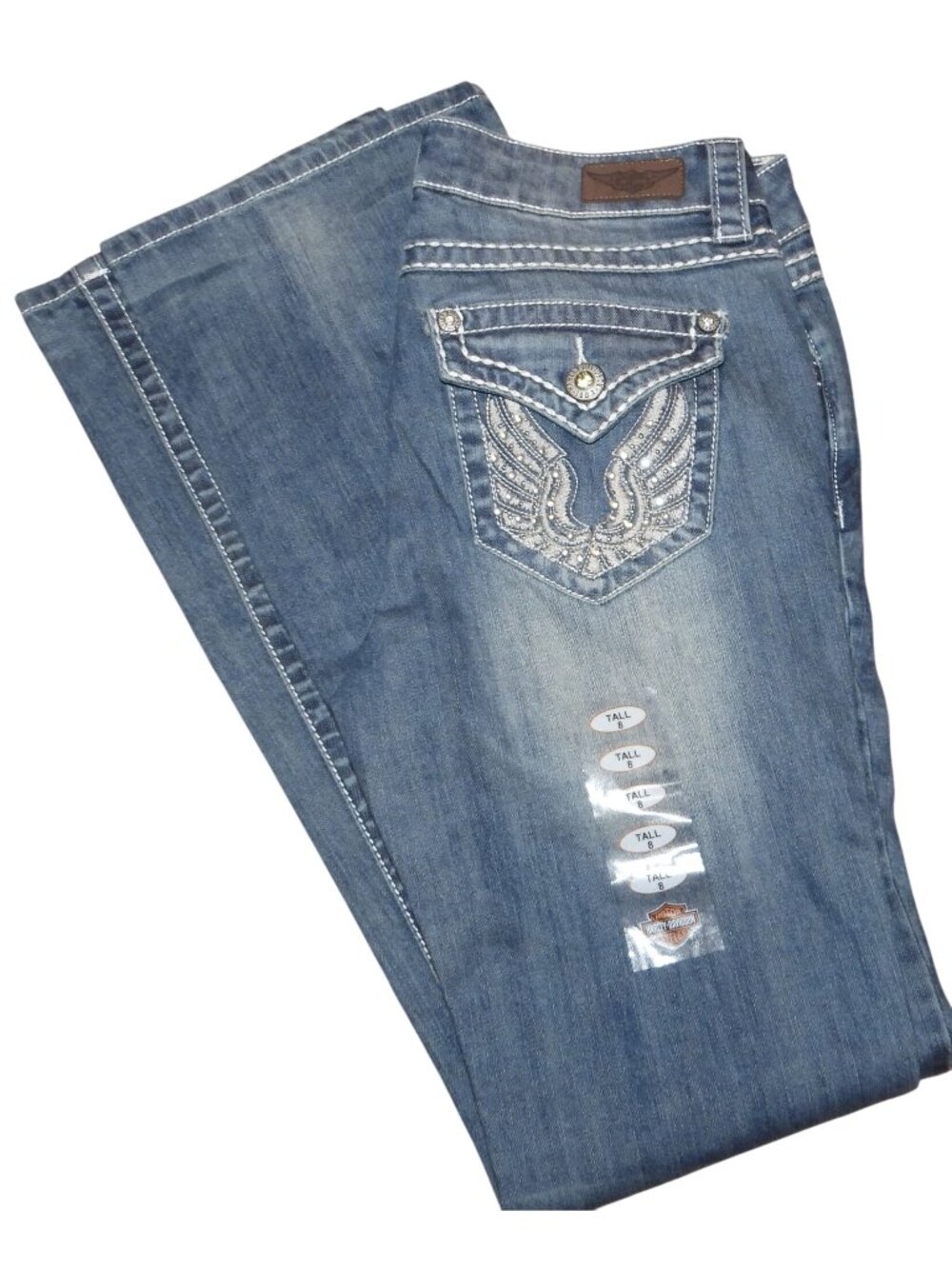 NWT Harley Davidson Bootcut Denim Jeans Wing Stitch 99118-15VW Women’s 8 Tall